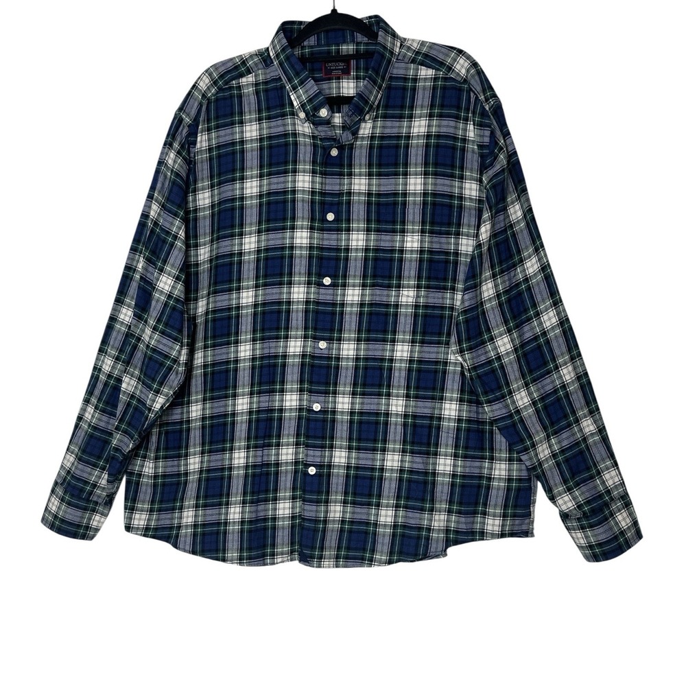 Untuckit Shirt Mens 3XL Green Blue Plaid Button Down Long Sleeve Cotton Casual